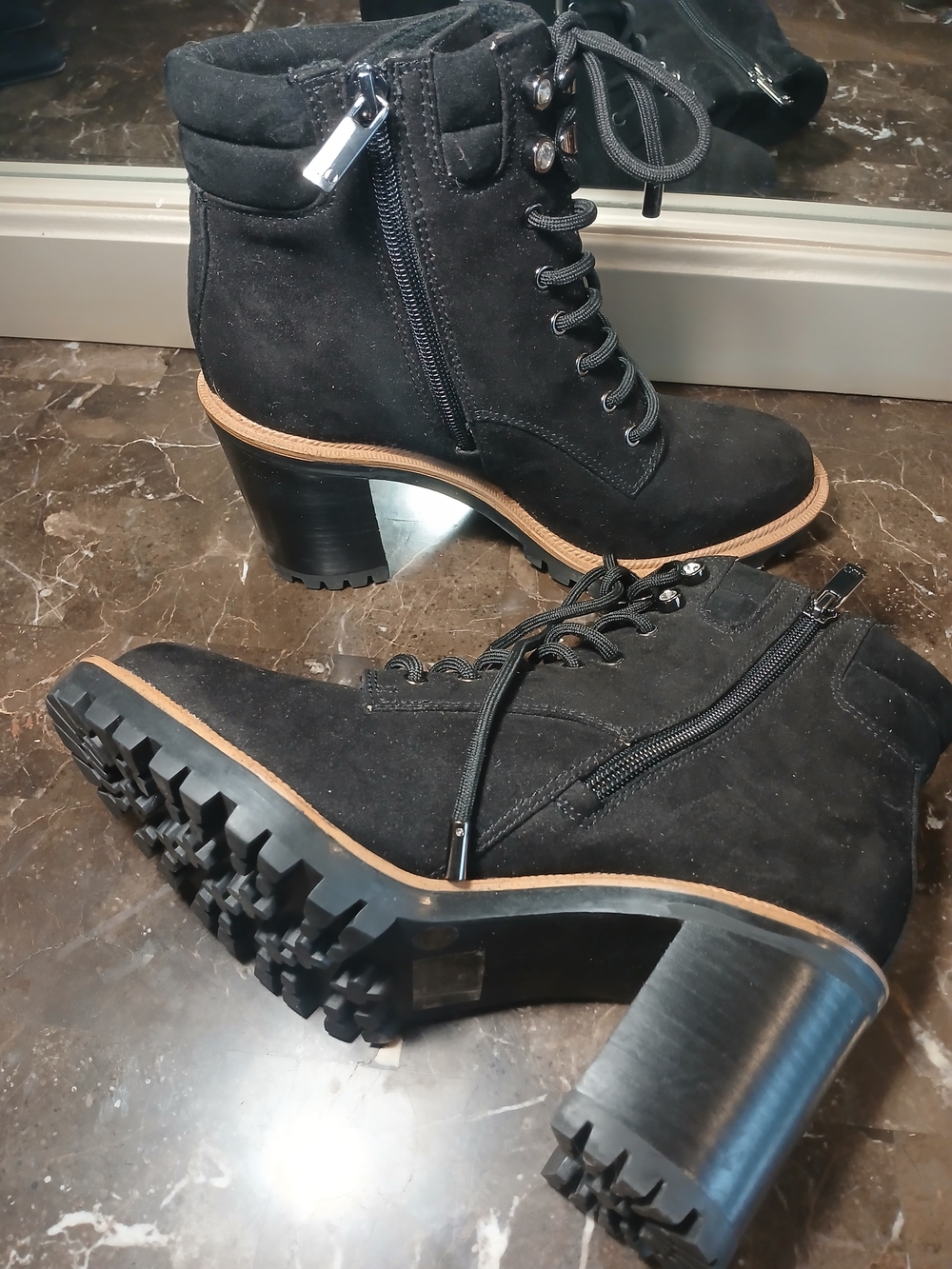 Jennifer Lopez Black Suede Lace-Up Block Heel Ankle Boots